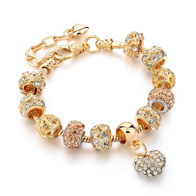 Gold Plated Heart Bead Bracelet for Women (Handmade)