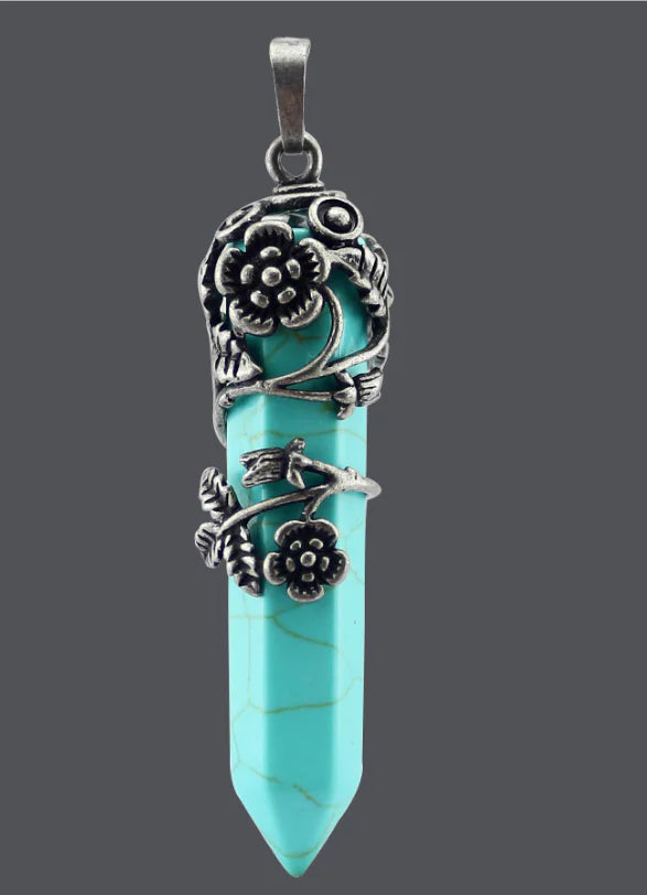 Natural Stone Crystal Hexagonal Pendant Necklace