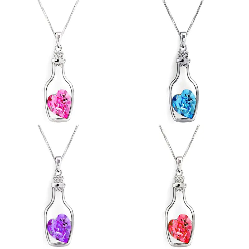 Heart-Shaped Crystal Necklace with Drifting Bottle Pendant