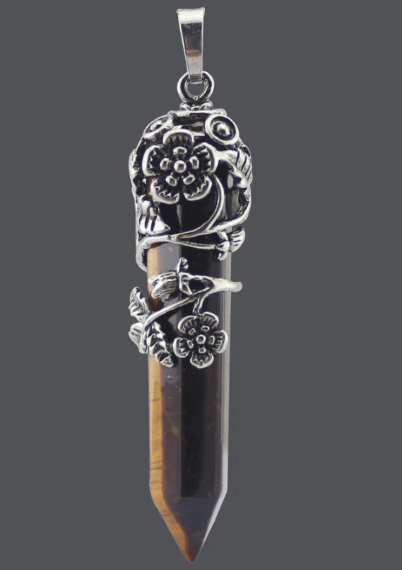 Natural Stone Crystal Hexagonal Pendant Necklace