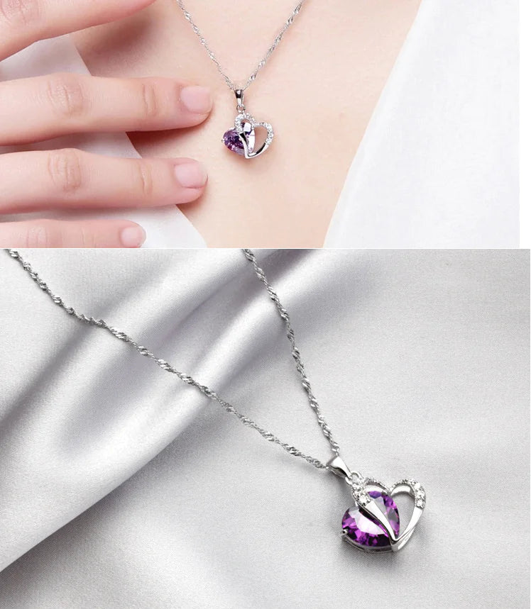Heart-Shaped Crystal Pendant with Amethyst