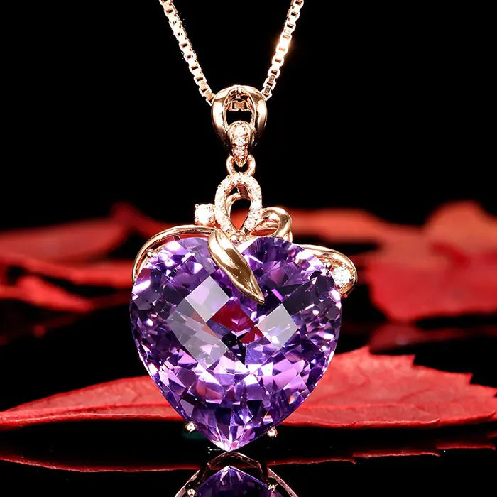 Heart-Shaped Amethyst Necklace, Crystal Pendant