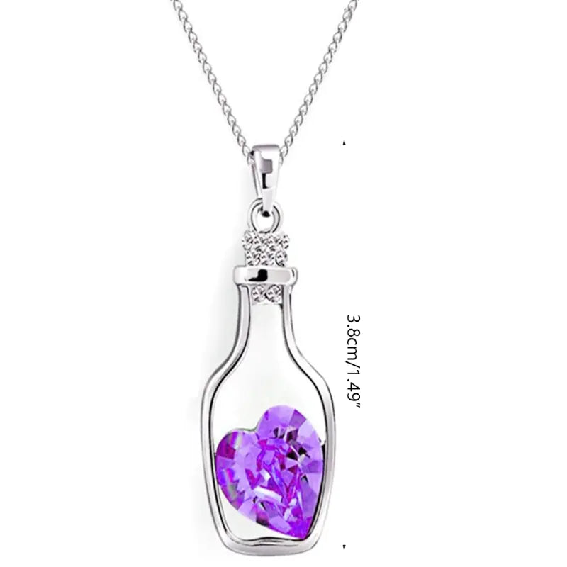 Heart-Shaped Crystal Necklace with Drifting Bottle Pendant