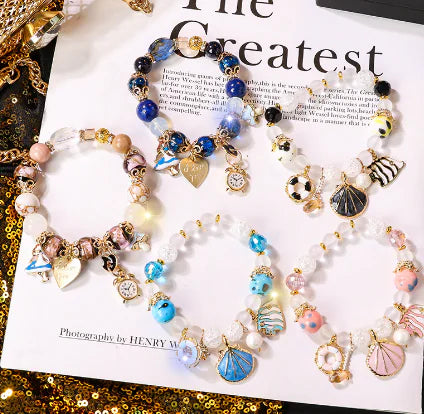 Glass Bead Bracelet with Heart Letter Lock