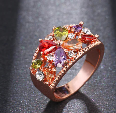 Zircon, Rose Gold, and Rainbow Jewelry Set