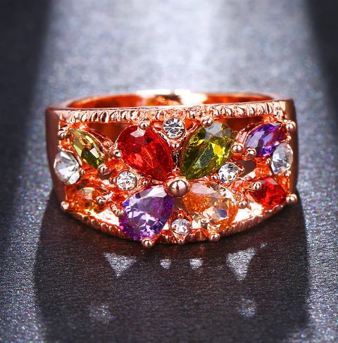 Zircon, Rose Gold, and Rainbow Jewelry Set