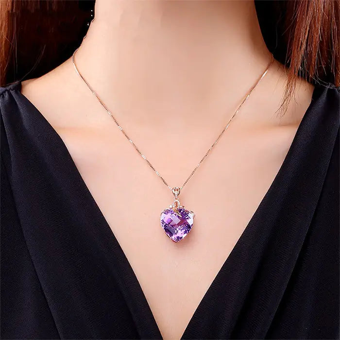 Heart-Shaped Amethyst Necklace, Crystal Pendant