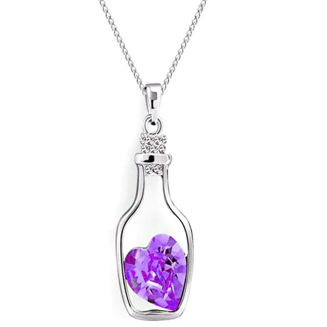Heart-Shaped Crystal Necklace with Drifting Bottle Pendant