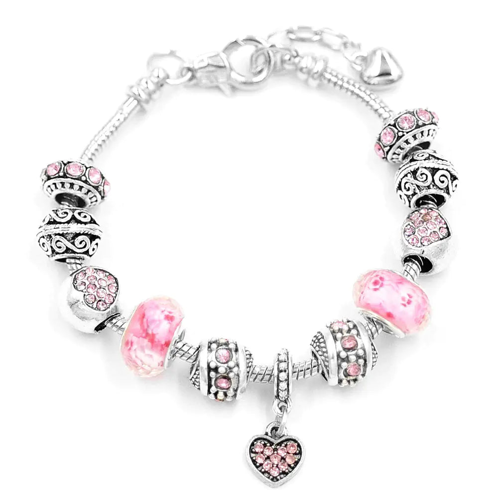 Handmade Heart Bead Bracelet with Crystal and Gems