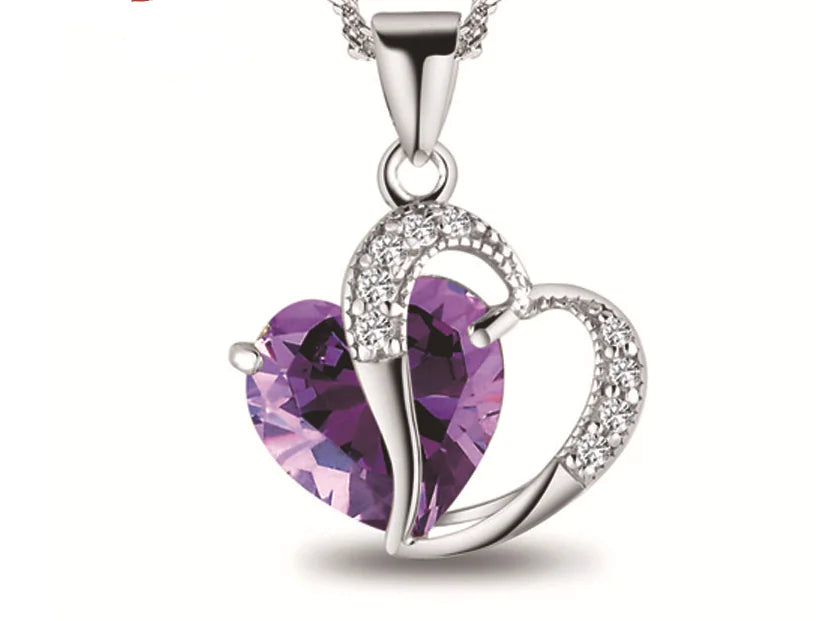 Heart-Shaped Crystal Pendant with Amethyst