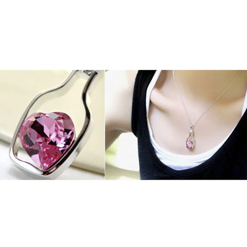 Heart-Shaped Crystal Necklace with Drifting Bottle Pendant