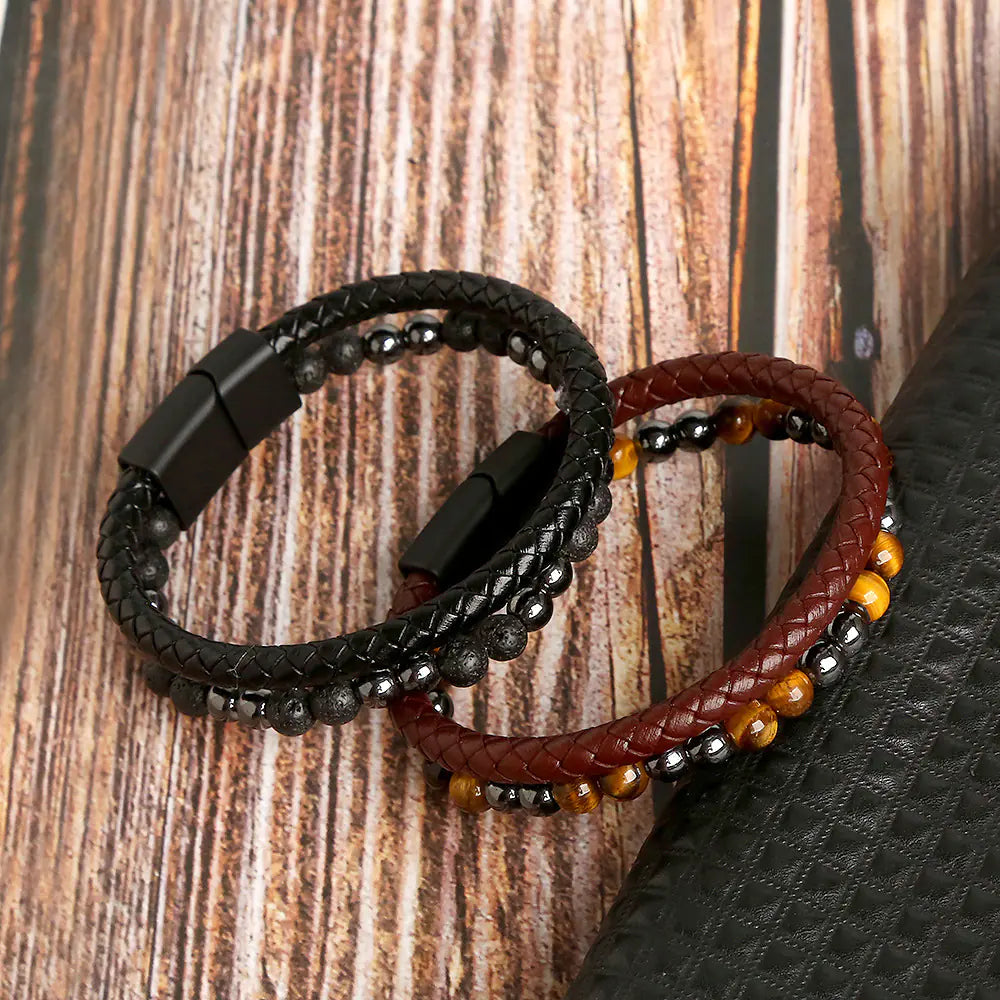 Men's Handmade Tiger Eye Natural Stone Bracelet