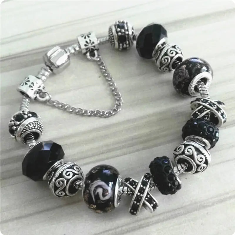 Vintage Snake Chain Crystal Beaded Bracelet