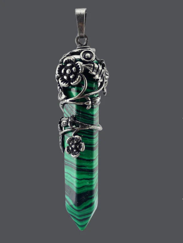 Natural Stone Crystal Hexagonal Pendant Necklace