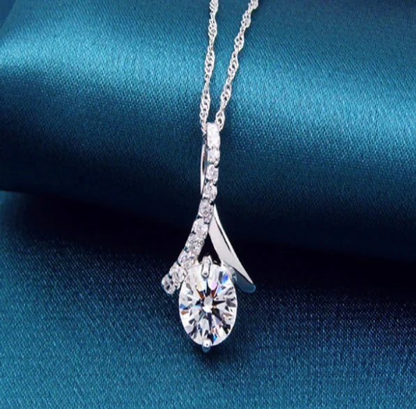 Zircon Pendant, Silver Jewelry, Crystal Necklace