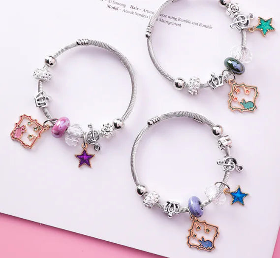 Rabbit Square Bracelet, Crystal Bangle, Beaded Chain