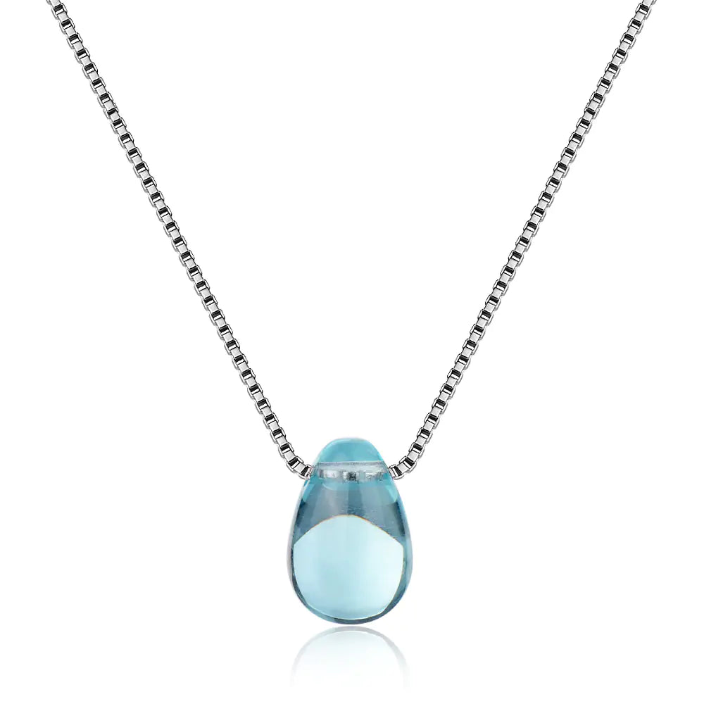 Blue Crystal Pendant Necklace for Women (Korean Style)