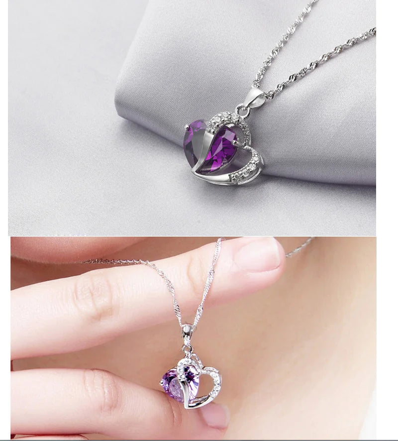 Heart-Shaped Crystal Pendant with Amethyst