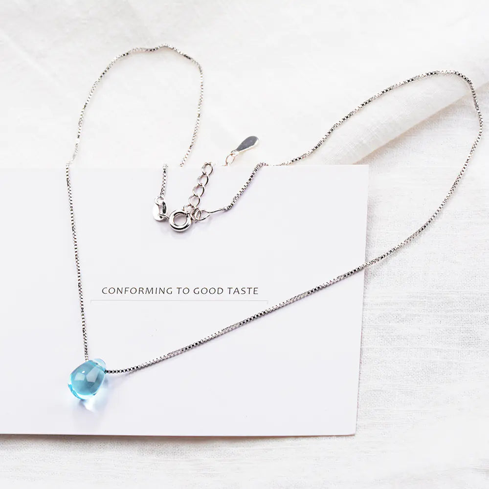 Blue Crystal Pendant Necklace for Women (Korean Style)
