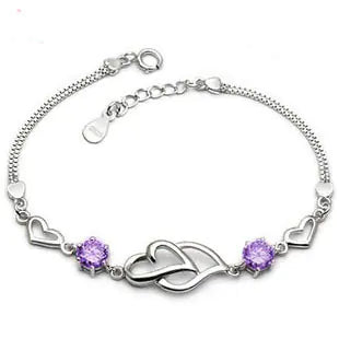 S925 Silver Heart-Shaped Amethyst Bracelet Wholesale