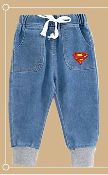 The new Marvel series of Spiderman Iron Man boys spring and autumn fashion cartoon anime pattern soft casual and versatile jeans