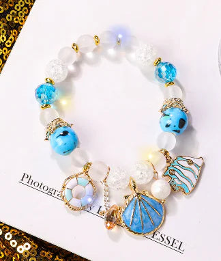 Glass Bead Bracelet with Heart Letter Lock