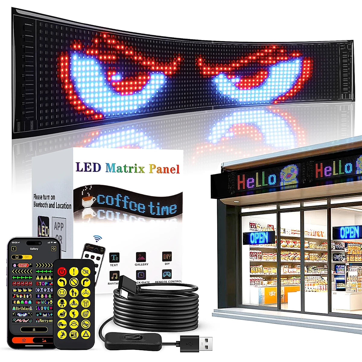 Programmable LED Matrix Panel for Advertising,Small Screen Animation 5V LED Sign for Car Business Shop Bar Party Festival Home