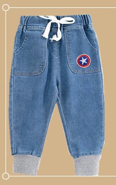 The new Marvel series of Spiderman Iron Man boys spring and autumn fashion cartoon anime pattern soft casual and versatile jeans