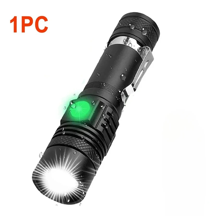 Rechargeable T6 Handheld Flashlight Use 18650 Zoom Torch Portable Cap Clamp Headlamp Pen Clip Working Light Outdoor Flashlight