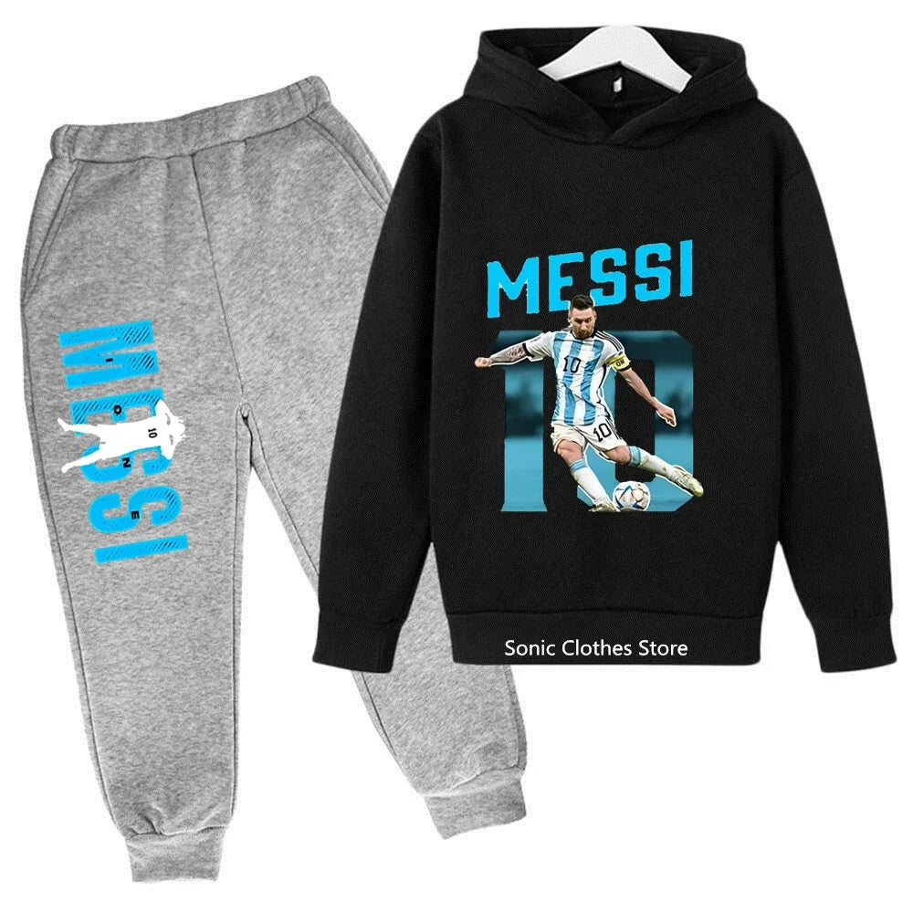 messi avatar printed children's clothing children's autumn and winter hoodies pants 2-piece casual boys and girls suits