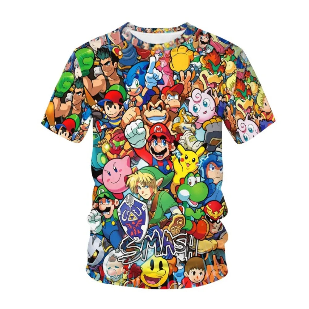 Summer T-shirt Super Mario bros T-shirt Kids Harajuku Fashion Casual T-Shirt Boy Girls Polyester Summer Men Women Short Sleeve