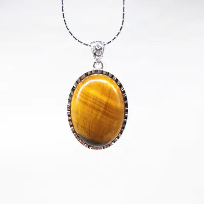 Tiger Eye Pendant with Silver Inlay and Bead Design