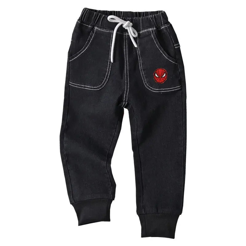 The new Marvel series of Spiderman Iron Man boys spring and autumn fashion cartoon anime pattern soft casual and versatile jeans