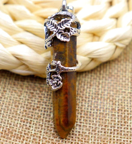 Natural Stone Crystal Hexagonal Pendant Necklace