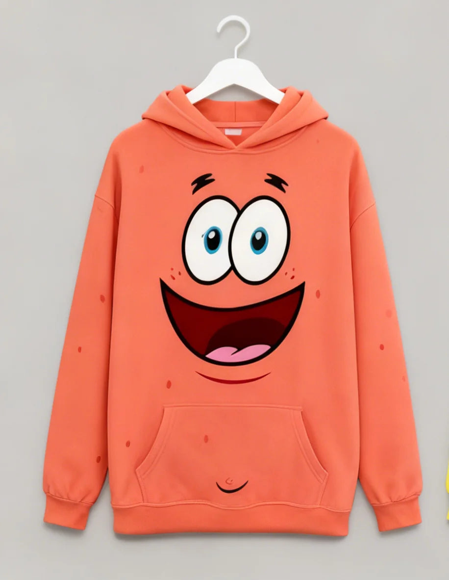 Ocean Theme Hoodie Crab And Absorbent Sponge Cartoon Sweatshirt Fun Coastal Style Cozy Streetwear Outfit
