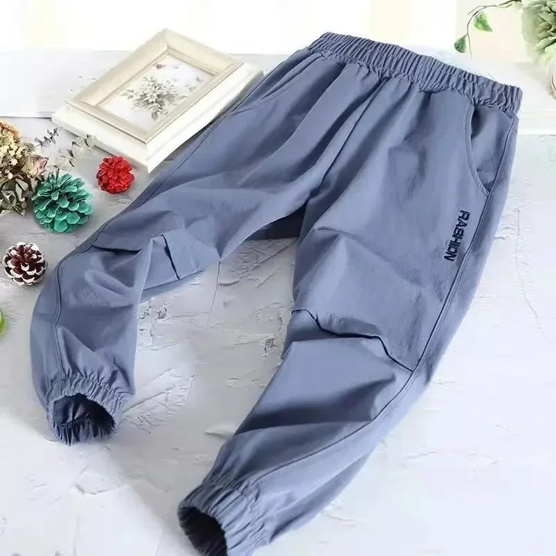 Spring Autumn Style Quick Drying Sports Summer Children Clothing Boys Casual Pants Thin Breathable Mid Large Children