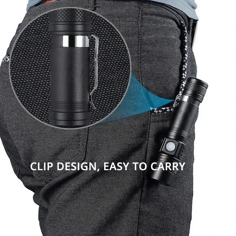 Rechargeable T6 Handheld Flashlight Use 18650 Zoom Torch Portable Cap Clamp Headlamp Pen Clip Working Light Outdoor Flashlight