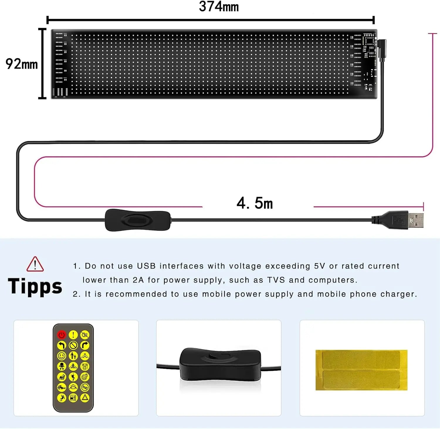 Programmable LED Matrix Panel for Advertising,Small Screen Animation 5V LED Sign for Car Business Shop Bar Party Festival Home