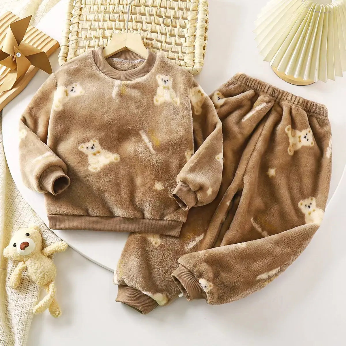 New 2025 Kids Winter Thicken Warm Soft Flannel Pajamas Baby Cute Cartoon Panda Sleepwear Boys Girls Casual Pyjamas Clothing Sets