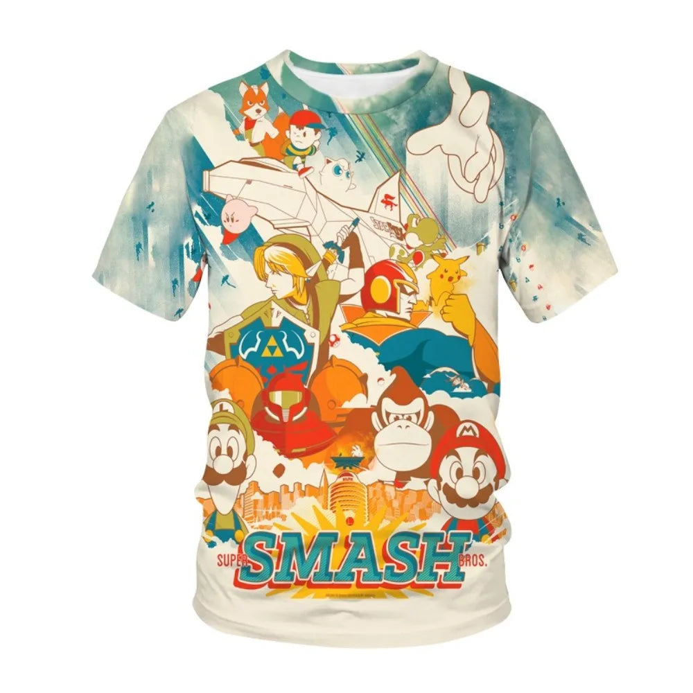 Summer T-shirt Super Mario bros T-shirt Kids Harajuku Fashion Casual T-Shirt Boy Girls Polyester Summer Men Women Short Sleeve
