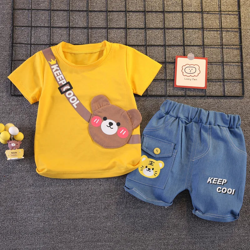 Summer Baby Boys Clothing Sets Cartoon Bear Cotton T-Shirt + Shorts 2Pcs Suits for Baby Kids Tracksuits Infant Casual Outfits