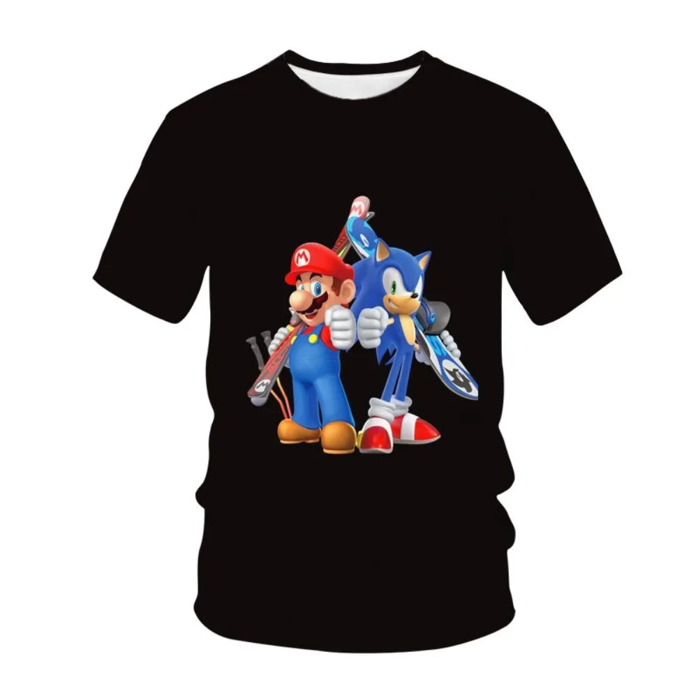 Summer T-shirt Super Mario bros T-shirt Kids Harajuku Fashion Casual T-Shirt Boy Girls Polyester Summer Men Women Short Sleeve