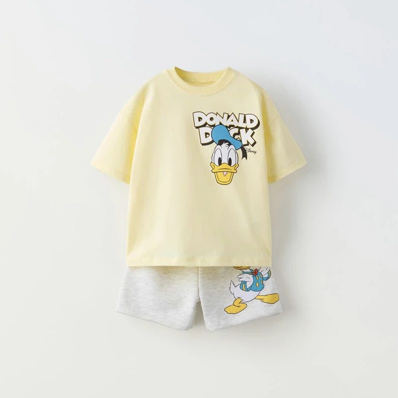 New Cartoon Sets Boys And Girls Round Neck T-shirt +Shorts 2025 Summer Clothing Casual Loose Tops Loose Shorts Two Piece Suit