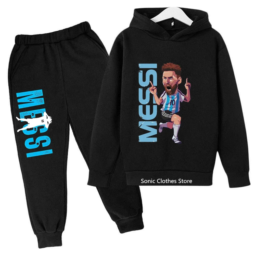 messi avatar printed children's clothing children's autumn and winter hoodies pants 2-piece casual boys and girls suits