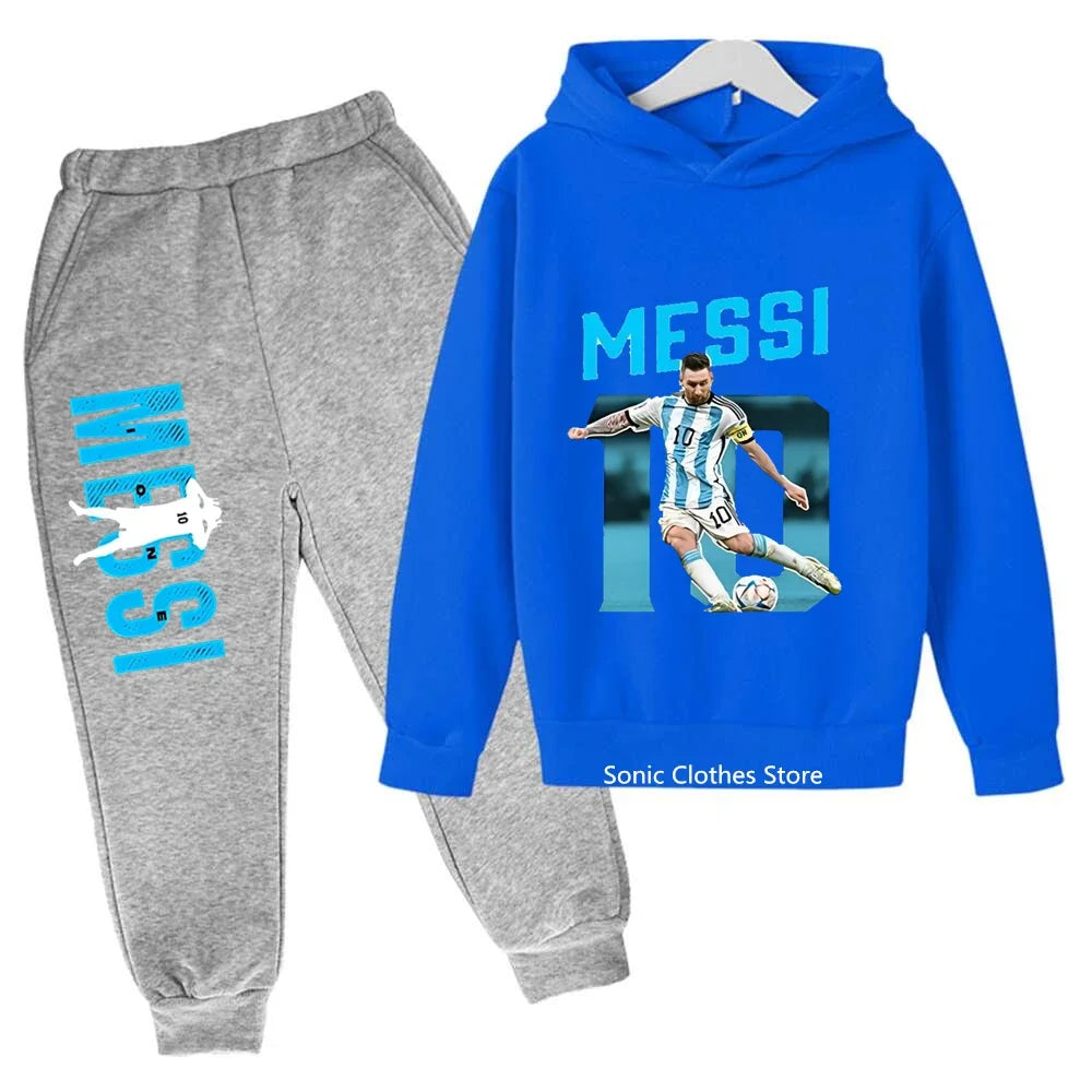 messi avatar printed children's clothing children's autumn and winter hoodies pants 2-piece casual boys and girls suits