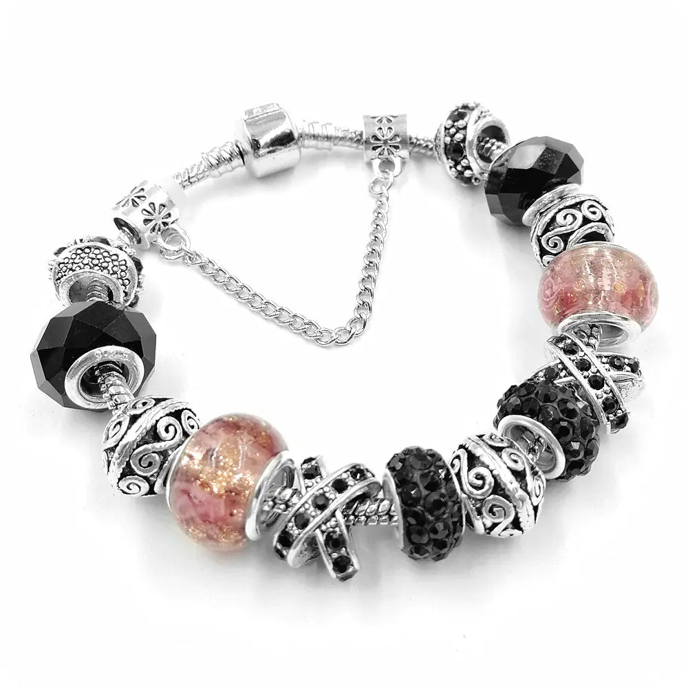 Vintage Snake Chain Crystal Beaded Bracelet