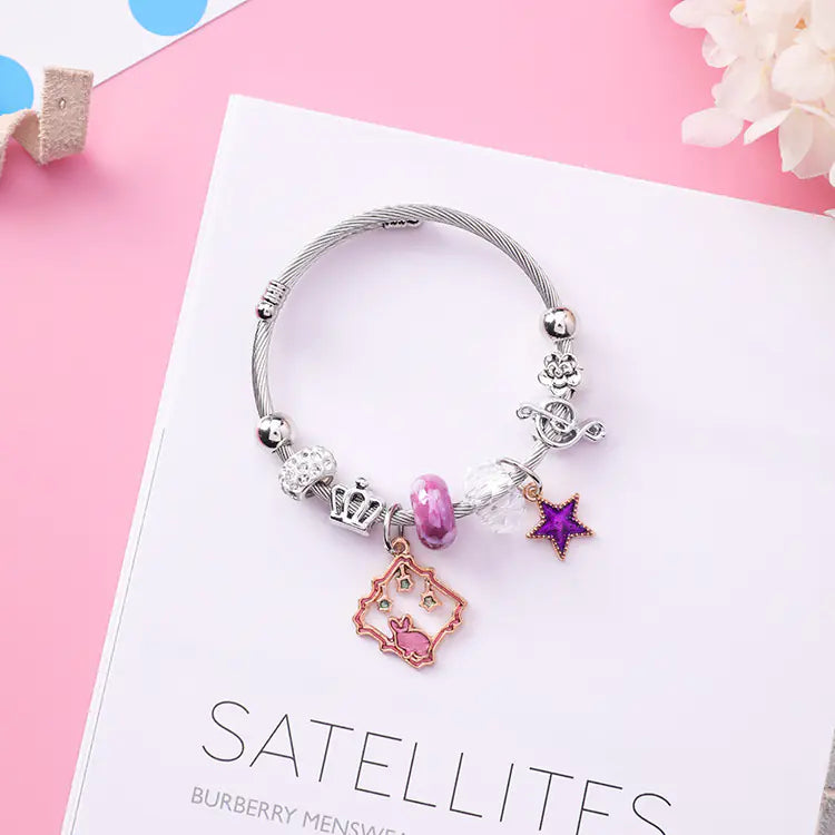 Rabbit Square Bracelet, Crystal Bangle, Beaded Chain