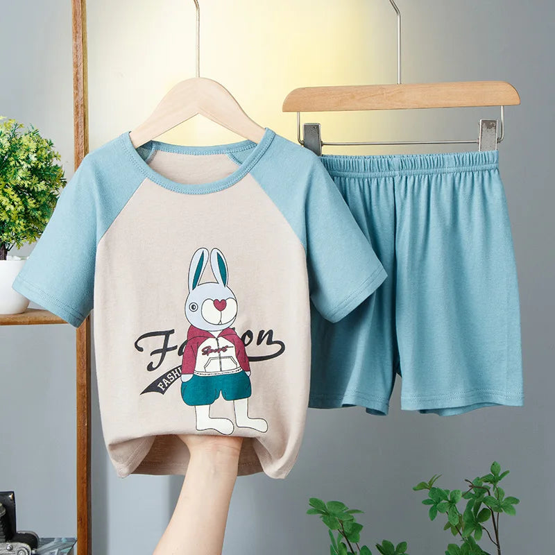 Summer Cartoon T-Shirt+Shorts 2-Piece Clothing Set Cotton Kids Boys Girls Casual Tracksuit Clothes Suits Outdoor Fashion 2-12Y