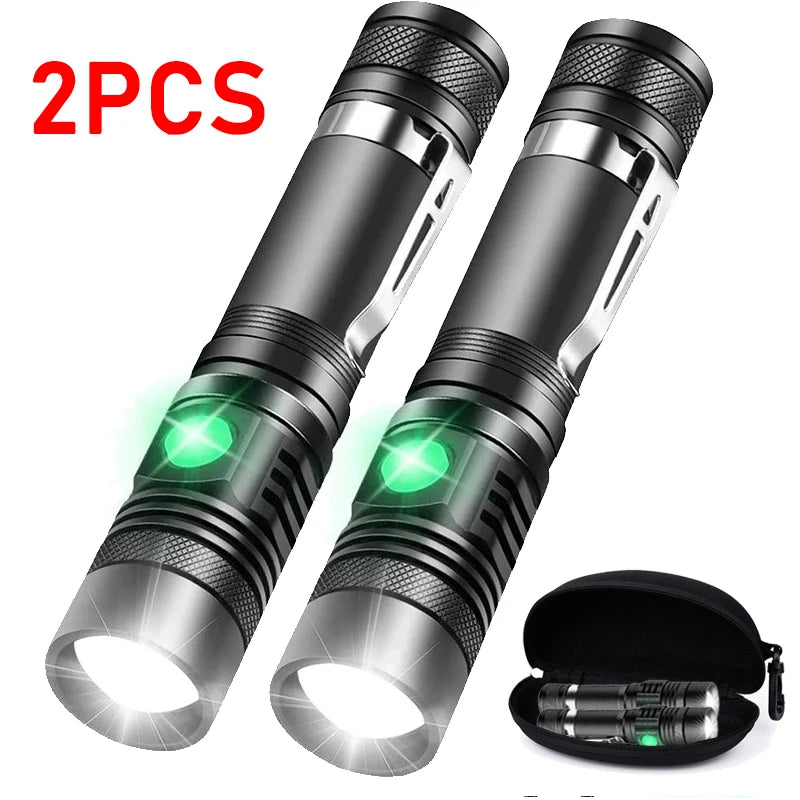 Rechargeable T6 Handheld Flashlight Use 18650 Zoom Torch Portable Cap Clamp Headlamp Pen Clip Working Light Outdoor Flashlight
