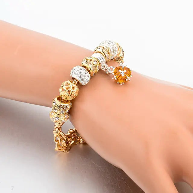 Gold Plated Heart Bead Bracelet for Women (Handmade)